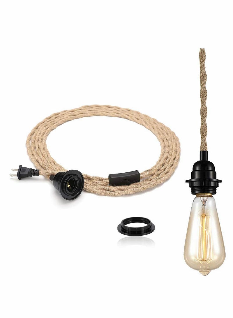 KASTWAVE DIY 15ft Industrial Retro Ceiling Pendant Cord Pendant Light Kit Switch Plug Fabric Outlet Set E26 E27 Lighting Fixture Cable - Image 1
