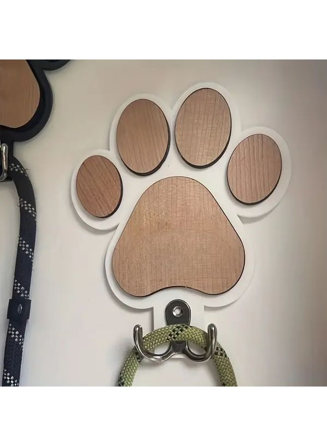 Black Wooden Dog Leash Hanger Wall Mounted Pet Organizer With Paw Design - Image 2