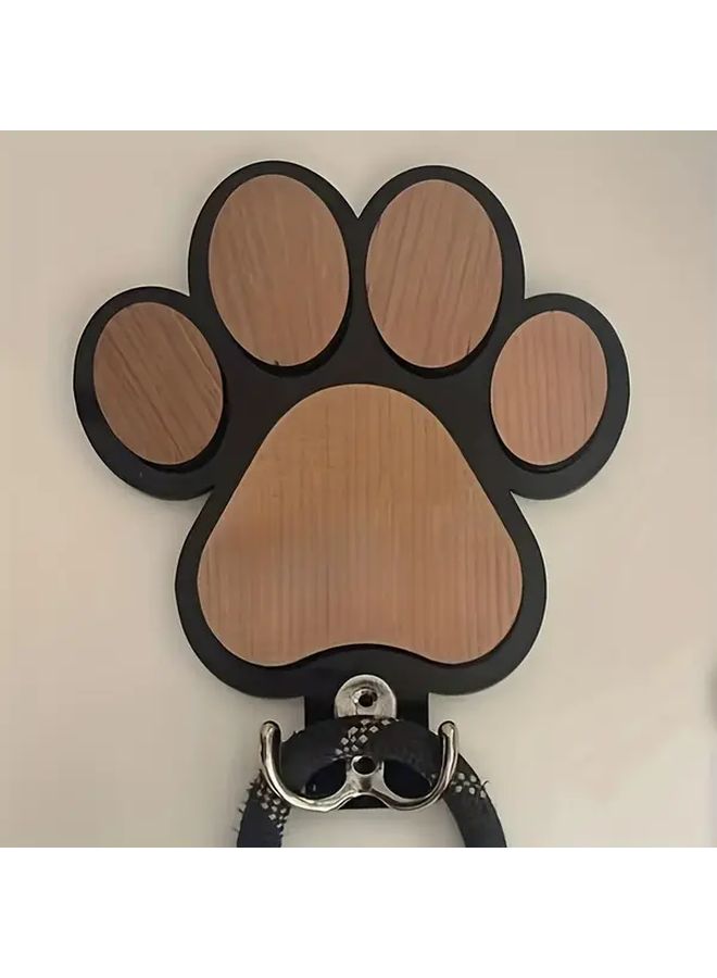 Black Wooden Dog Leash Hanger Wall Mounted Pet Organizer With Paw Design - Image 5