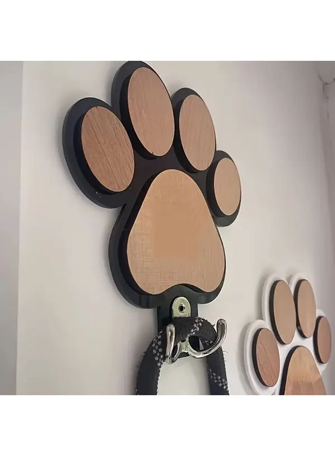 Black Wooden Dog Leash Hanger Wall Mounted Pet Organizer With Paw Design - Image 4