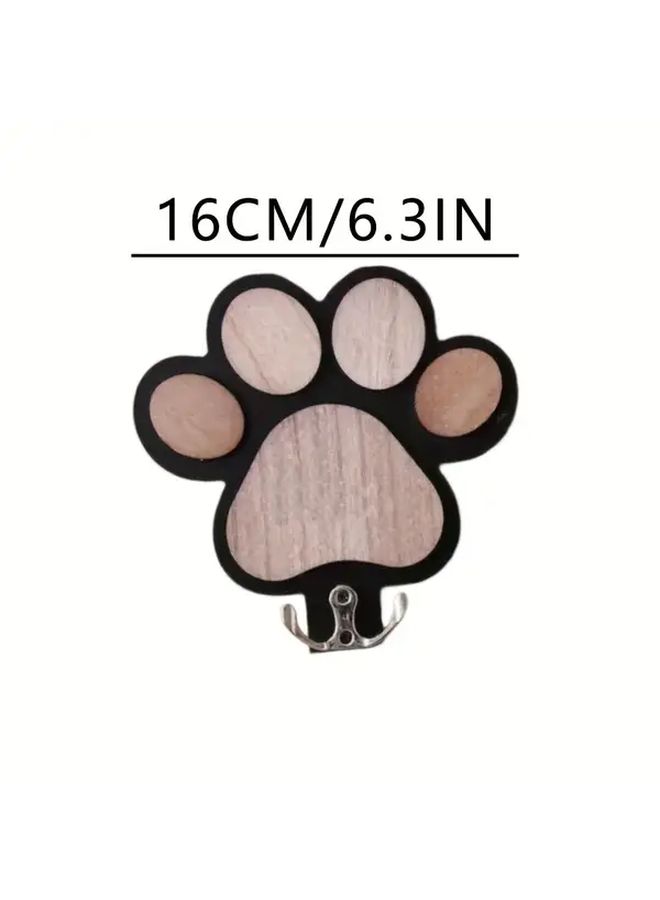 Black Wooden Dog Leash Hanger Wall Mounted Pet Organizer With Paw Design - Image 3