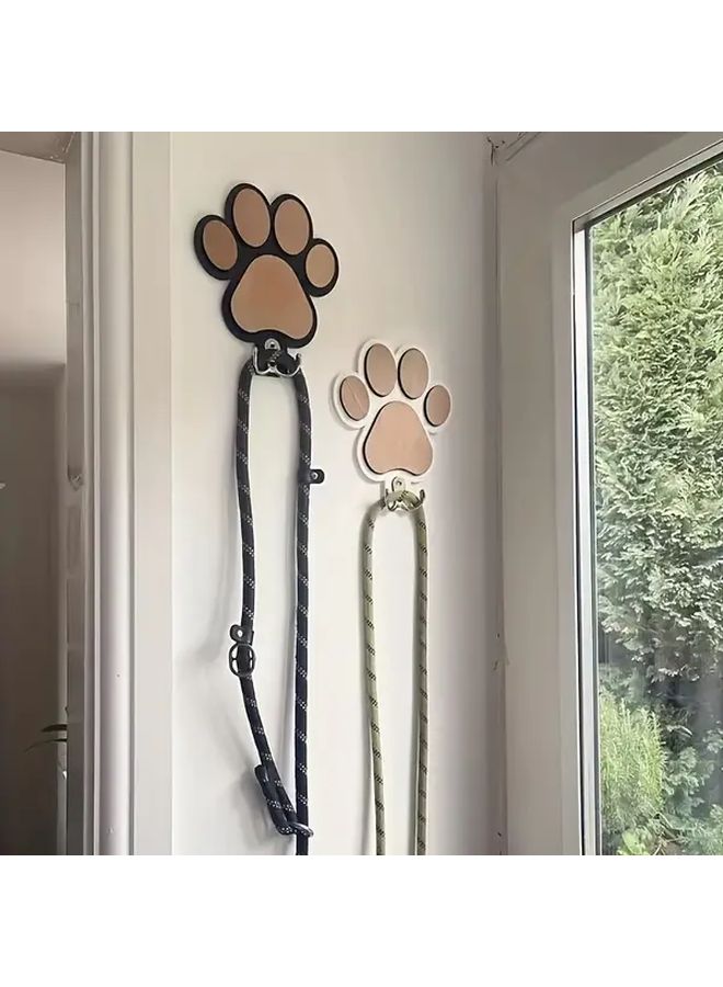 Black Wooden Dog Leash Hanger Wall Mounted Pet Organizer With Paw Design - Image 1
