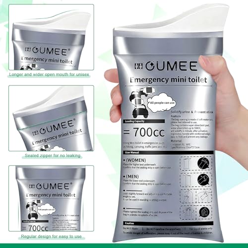 OUMEE 28/23/20/12/8 Pack Disposable Urine Bags, 700ML Travel Pee Bags Unisex Urinal Bag Vomit Bag for Travel Traffic Jam Emergency Portable Camping Urinal Bags for Men Women (20) - Image 4
