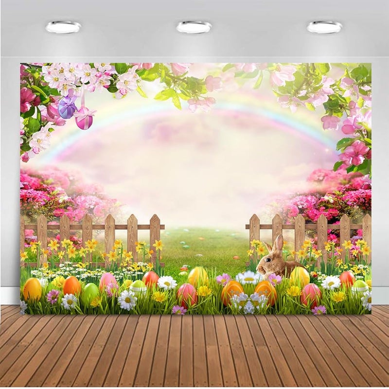 CHAIYA 10x8ft Easter Backdrop Spring Rainbow Multicolored Vinyl Backdrop for Easter Party Decoration Children Adult Birthday Party Decor Banner