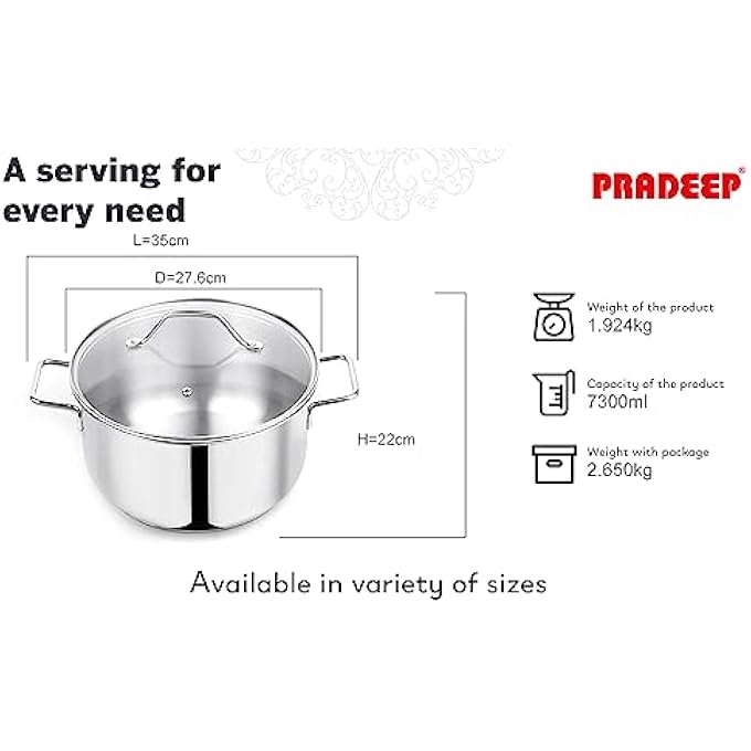 براديب 1810304 قدر طهي من الفولاذ المقاوم للصدأ بدرجة طعام مع غطاء زجاجي سعة 73 لترًا - Image 5