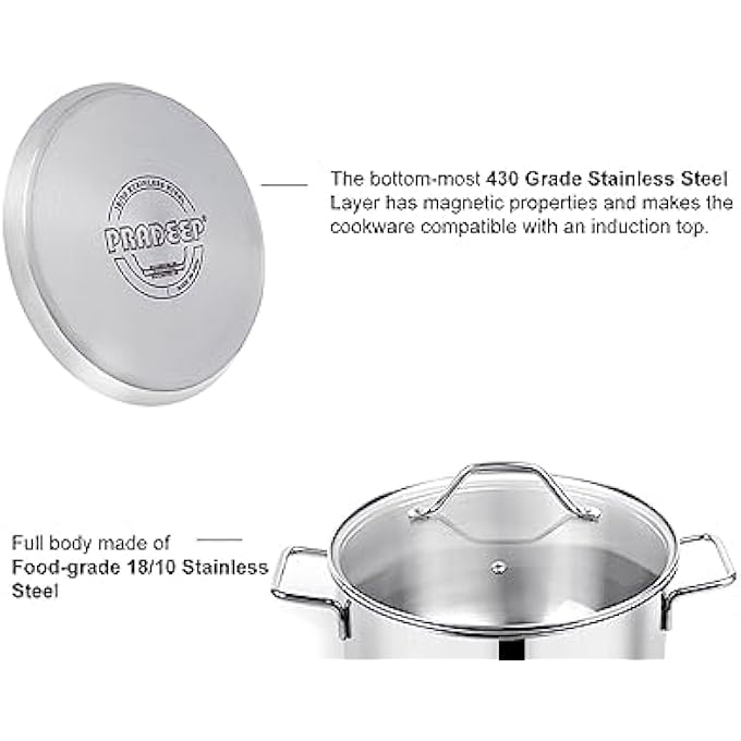 براديب 1810304 قدر طهي من الفولاذ المقاوم للصدأ بدرجة طعام مع غطاء زجاجي سعة 73 لترًا - Image 3