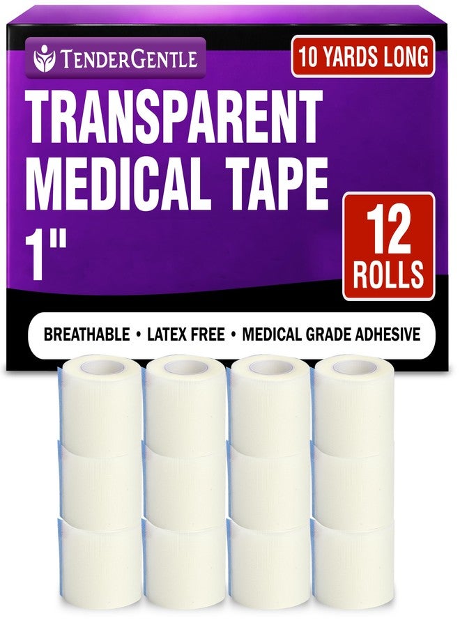 TenderGentle Medical Tape for Wound Care - 12 Rolls of 1" of Transparent Surgical Tape - 10 Yards Long - Secures Wound Dressings, IV Tubes, and Catheters - Latex Free - Image 1