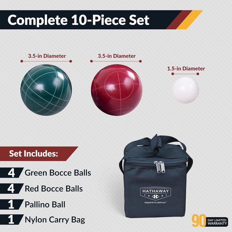HATHAWAY Bocce Ball Set - Includes 8 3.5" Resin Bocce Balls, a 1.5" Pallino Ball, Official Rule Book, & Nylon Carrying Bag - Basic Bocce Ball Game Set for Beach Outings, Backyards, & More - Image 3
