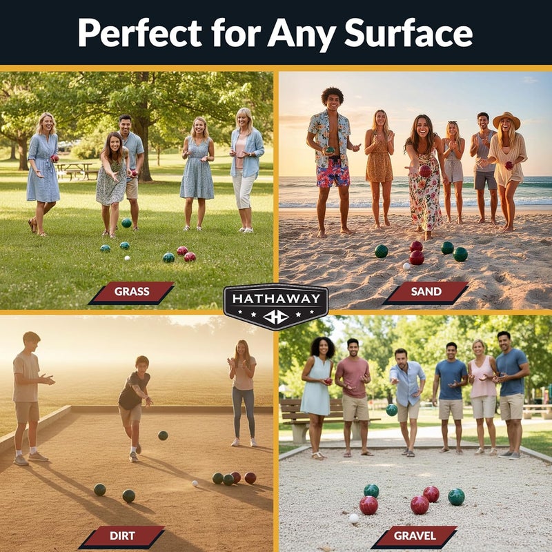 HATHAWAY Bocce Ball Set - Includes 8 3.5" Resin Bocce Balls, a 1.5" Pallino Ball, Official Rule Book, & Nylon Carrying Bag - Basic Bocce Ball Game Set for Beach Outings, Backyards, & More - Image 5
