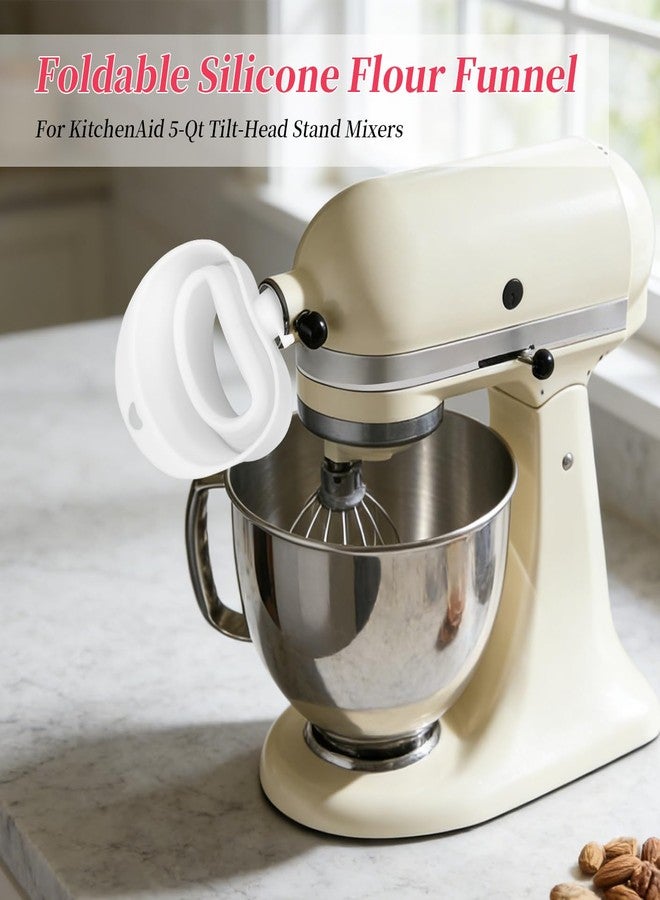 GreeSuit Flour Funnel for KitchenAid Mixer 4.5-7QT: Compatible with KitchenAid Classic Series 4.5-7Quart Tilt-Head Stand Mixer,Upgrade Foldable Silicone Easy Pour Baking Accessory, Dishwasher Safe (White) - Image 4