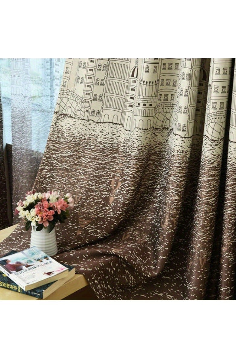 ستارة معتمة مطبوعة بقلعة، لون بني، 100 × 250 سم - Image 2