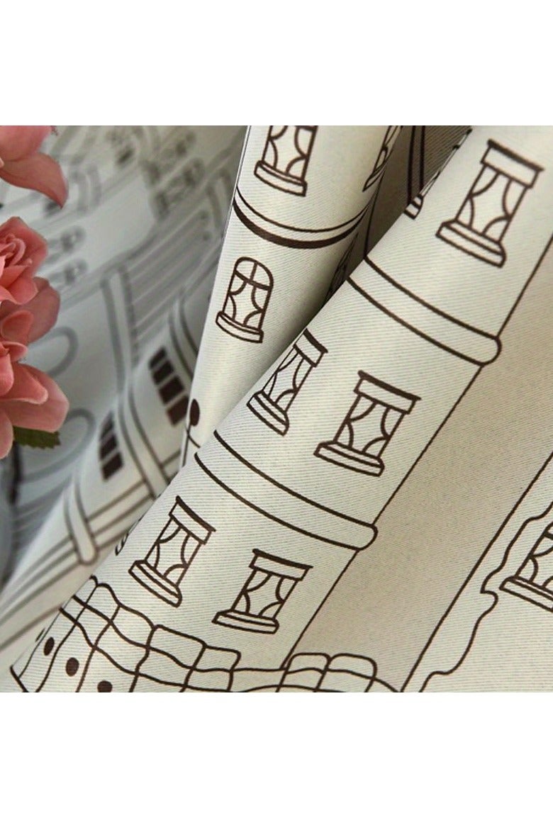 ستارة معتمة مطبوعة بقلعة، لون بني، 100 × 250 سم - Image 3