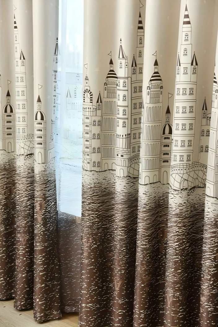 ستارة معتمة مطبوعة بقلعة، لون بني، 100 × 250 سم - Image 4