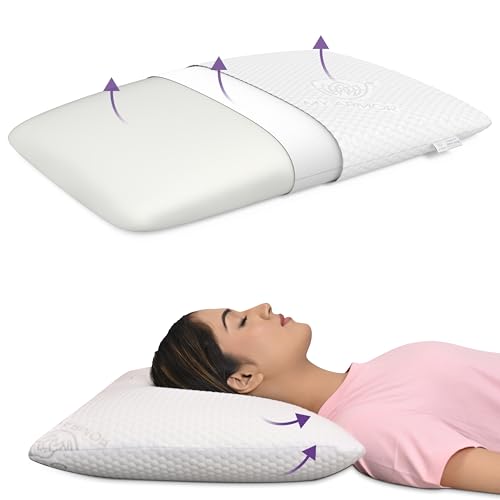 MY ARMOR Memory Foam Pillow Thin Size, 4 Inch Thin Orthopedic Pillow for Sleeping | 2 Years Warranty | with Removable Washable Jacquard Cover - Pack of 1 - Image 1