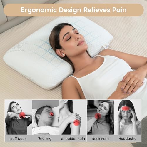 MY ARMOR Memory Foam Pillow Thin Size, 4 Inch Thin Orthopedic Pillow for Sleeping | 2 Years Warranty | with Removable Washable Jacquard Cover - Pack of 1 - Image 5