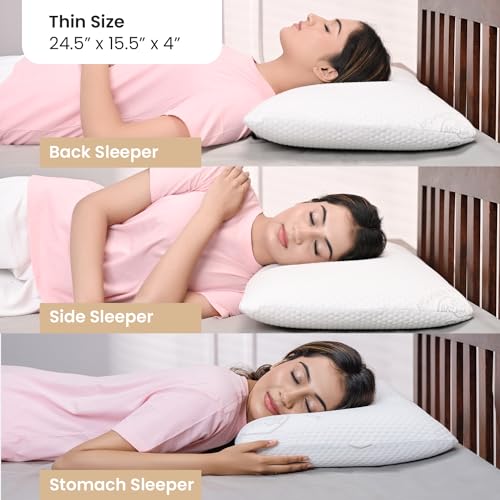 MY ARMOR Memory Foam Pillow Thin Size, 4 Inch Thin Orthopedic Pillow for Sleeping | 2 Years Warranty | with Removable Washable Jacquard Cover - Pack of 1 - Image 2