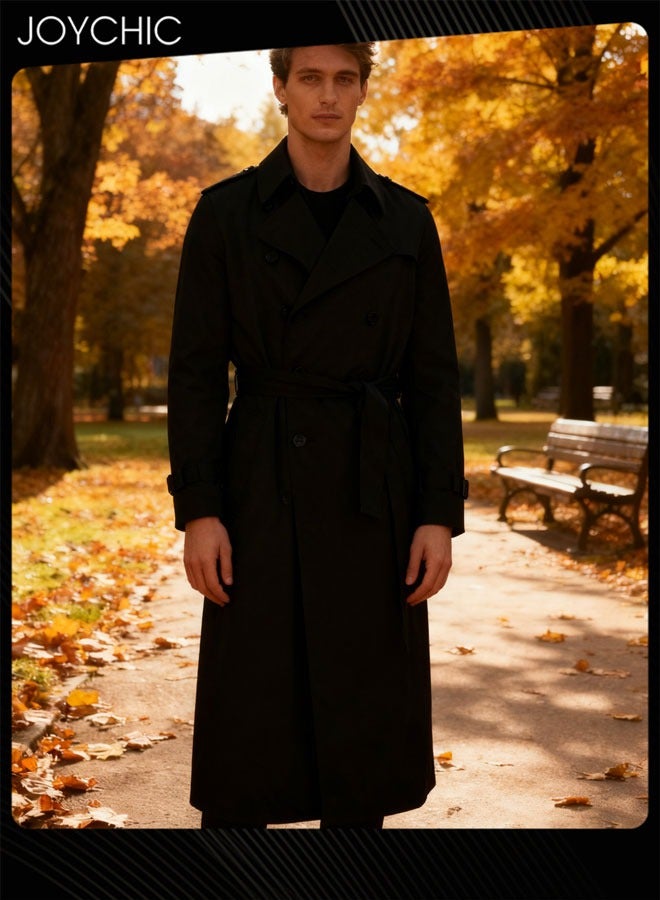 Joychic معطف تريندي بلون صلب طويل الأكمام للرجال لخريف وشتاء  خفيف الوزن مناسب للاستخدام اليومي العملي للمشي في الهواء الطلق مقاوم للرياح دافئ أسود - Image 1