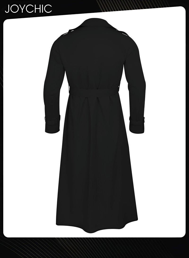 Joychic معطف تريندي بلون صلب طويل الأكمام للرجال لخريف وشتاء  خفيف الوزن مناسب للاستخدام اليومي العملي للمشي في الهواء الطلق مقاوم للرياح دافئ أسود - Image 4