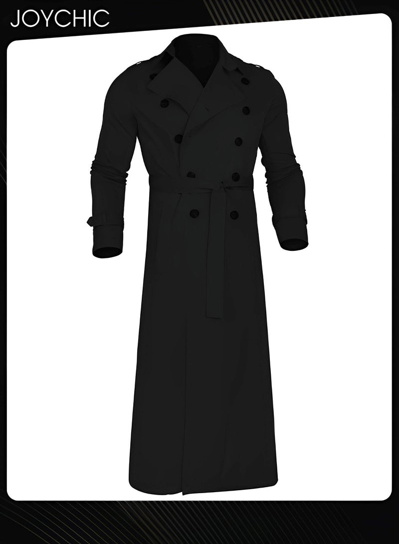 Joychic معطف تريندي بلون صلب طويل الأكمام للرجال لخريف وشتاء  خفيف الوزن مناسب للاستخدام اليومي العملي للمشي في الهواء الطلق مقاوم للرياح دافئ أسود - Image 3