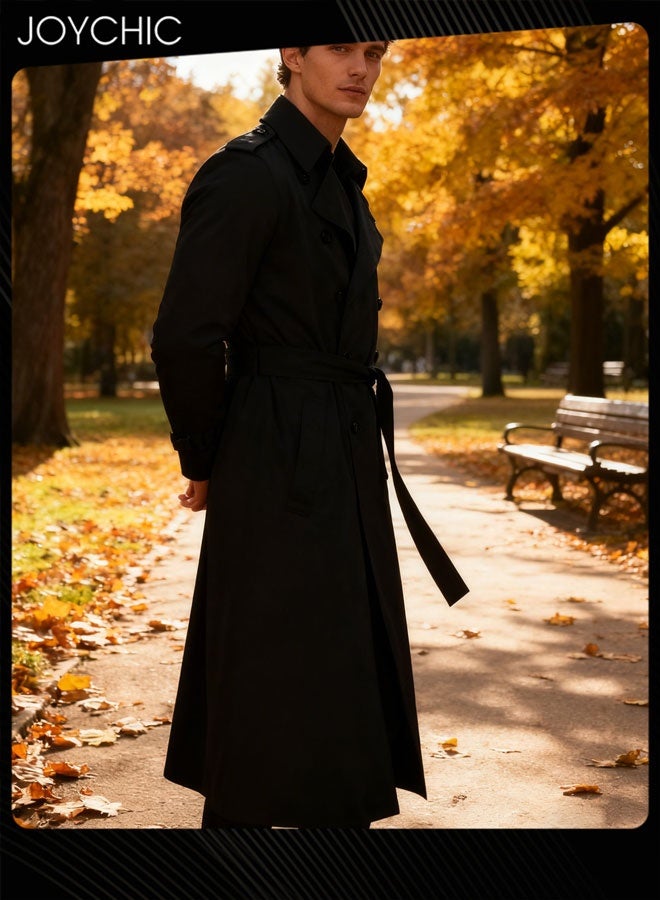 Joychic معطف تريندي بلون صلب طويل الأكمام للرجال لخريف وشتاء  خفيف الوزن مناسب للاستخدام اليومي العملي للمشي في الهواء الطلق مقاوم للرياح دافئ أسود - Image 2