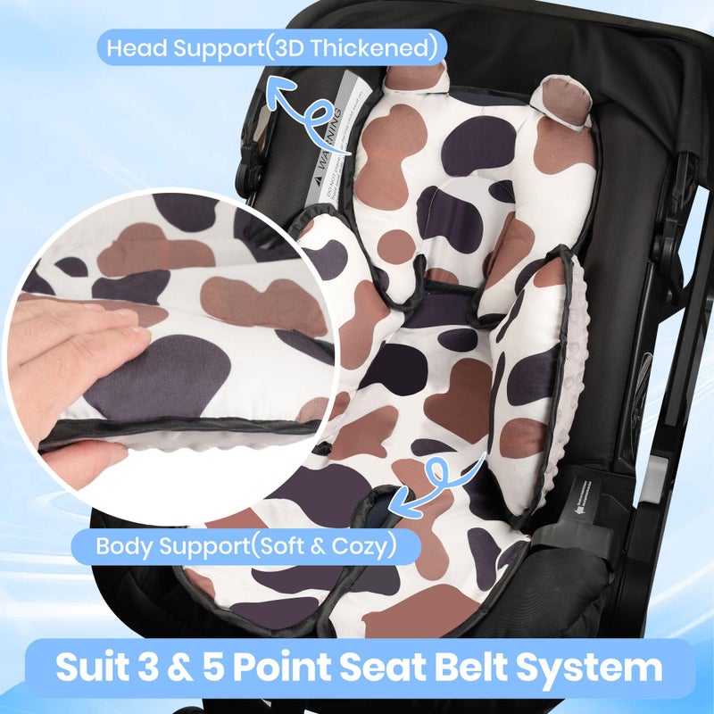 Honeau 3in1 Baby Car Seat Head Body Support,Soft Breathable Infant Car Seat Insert Newborn Boy Girl,Reversible Cotton-Minnky Carseat Head Support Pillow Cushion for Infant Stroller,Swing,Bouncer(Grey) - Image 3