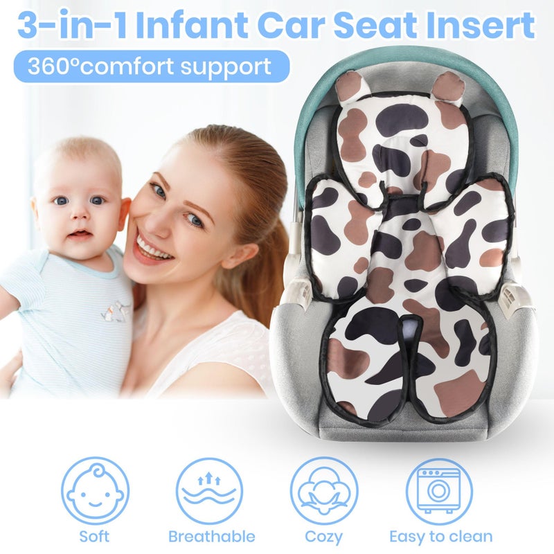 Honeau 3in1 Baby Car Seat Head Body Support,Soft Breathable Infant Car Seat Insert Newborn Boy Girl,Reversible Cotton-Minnky Carseat Head Support Pillow Cushion for Infant Stroller,Swing,Bouncer(Grey) - Image 5
