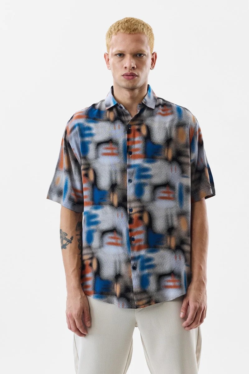 سنيتش قميص فيسكوز مطبوع بقصة عادية