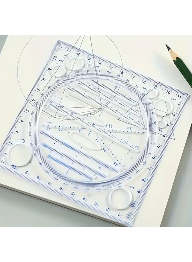 Multi Functional Rotating Drawing Template Geometric Ruler Measurement Tool 1pc - Image 3