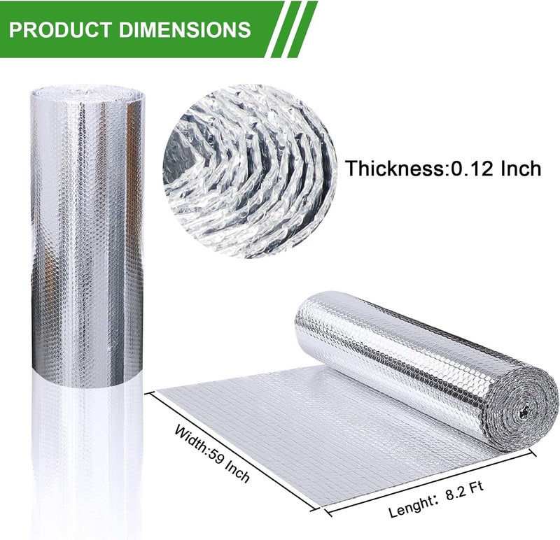 AGHITG لفائف العزل العاكسة الفقاعية لعزل النوافذ في الشتاء، لفائف عزل فويل الألمنيوم من الجانبين للحفاظ على الحرارة، 59" × 99" درع العزل الحراري، عزل نوافذ RV. - Image 5