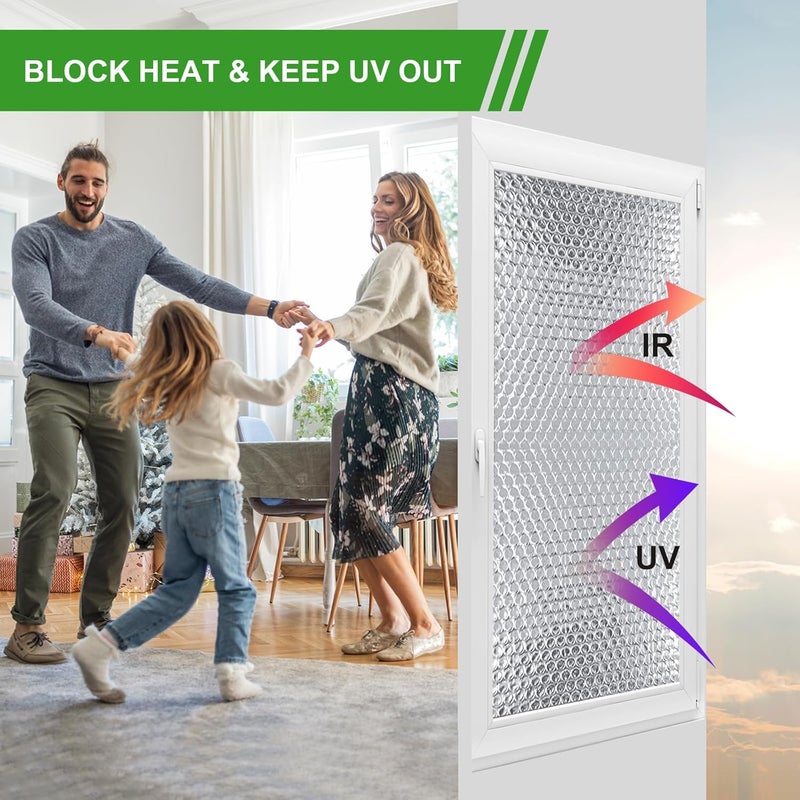 AGHITG لفائف العزل العاكسة الفقاعية لعزل النوافذ في الشتاء، لفائف عزل فويل الألمنيوم من الجانبين للحفاظ على الحرارة، 59" × 99" درع العزل الحراري، عزل نوافذ RV. - Image 3