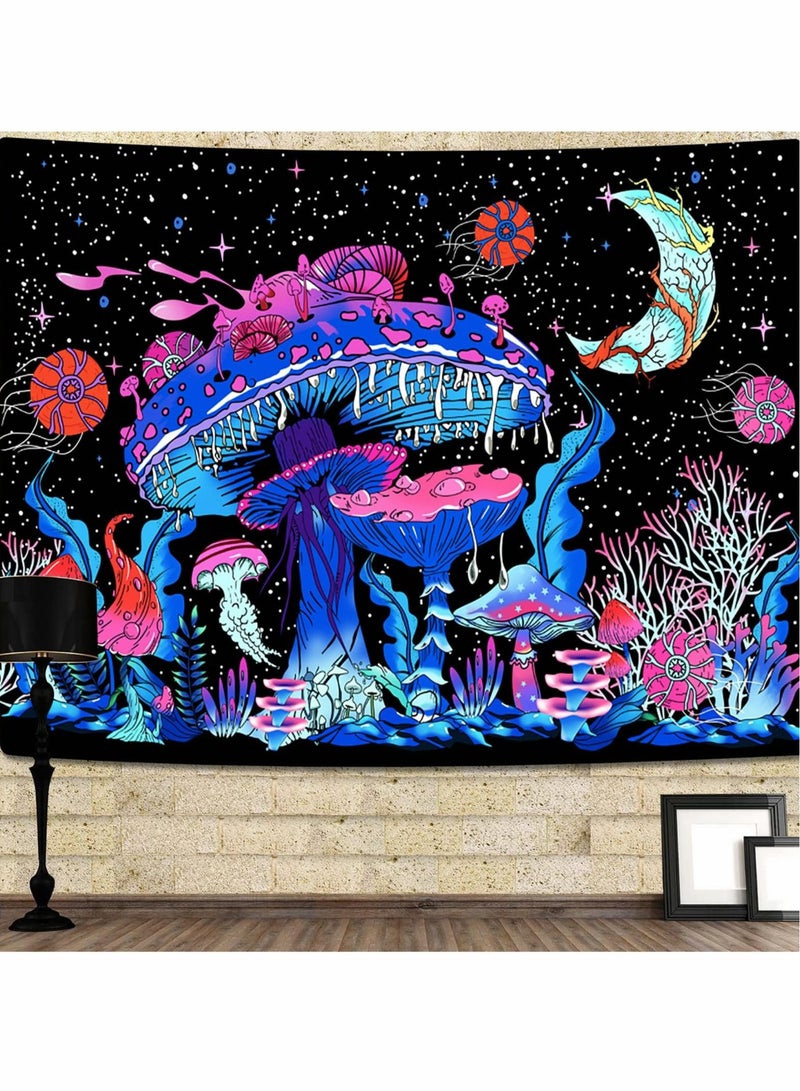 Captaintech Mushroom Tapestry Wall Hanging Moon Stars Wall Tapestry Starry Night Tapestry Room Decor Blacklight Tapestry for Bedroom (130x150cm) - Image 1