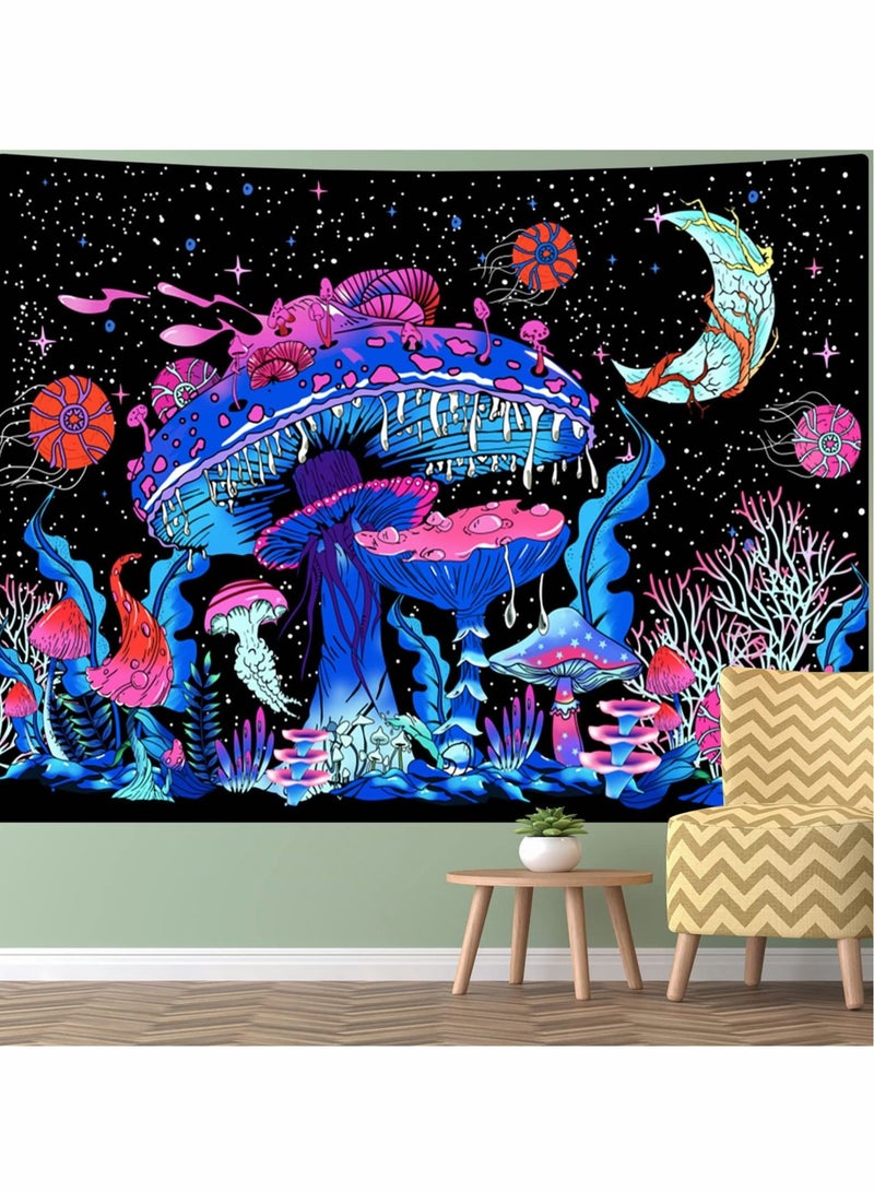 Captaintech Mushroom Tapestry Wall Hanging Moon Stars Wall Tapestry Starry Night Tapestry Room Decor Blacklight Tapestry for Bedroom (130x150cm) - Image 3
