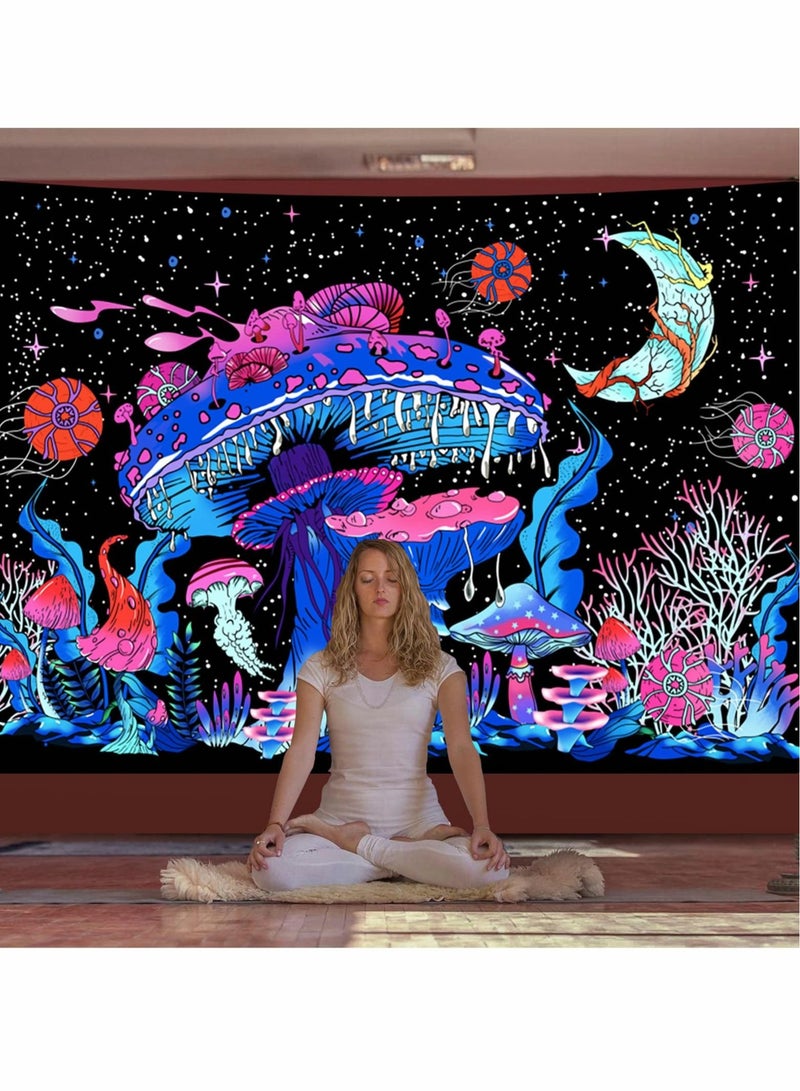 Captaintech Mushroom Tapestry Wall Hanging Moon Stars Wall Tapestry Starry Night Tapestry Room Decor Blacklight Tapestry for Bedroom (130x150cm) - Image 2