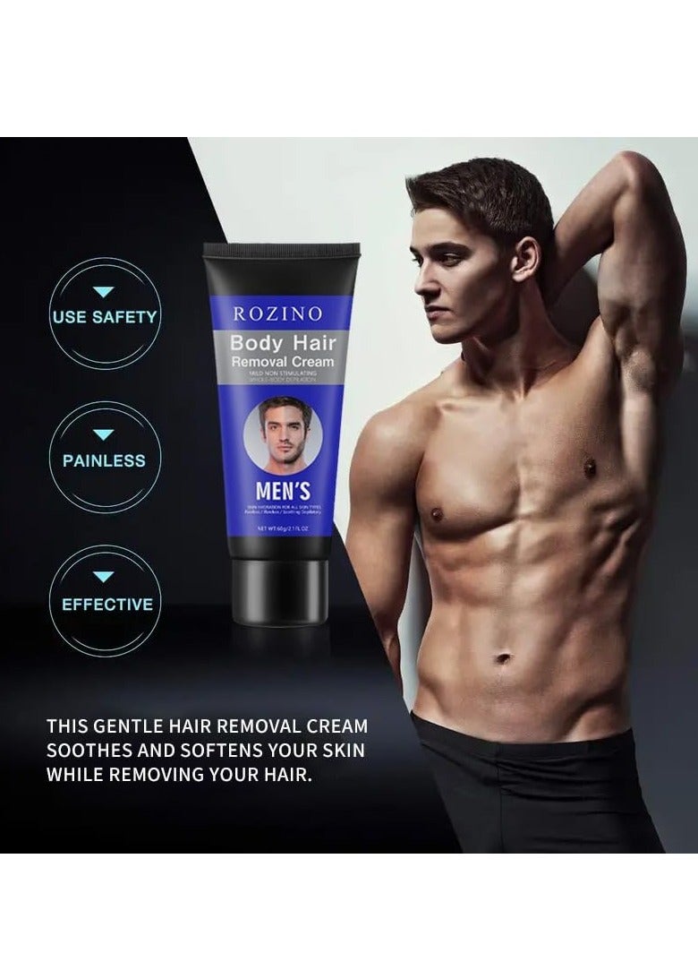 روزينو 60 جرام كريم لإزالة الشعر الحميم للرجال - مزيل شعر دائم لللحية والوجه للصدر والساقين وتحت الإبطين - غير مؤلم وخالي من العيوب - Image 3