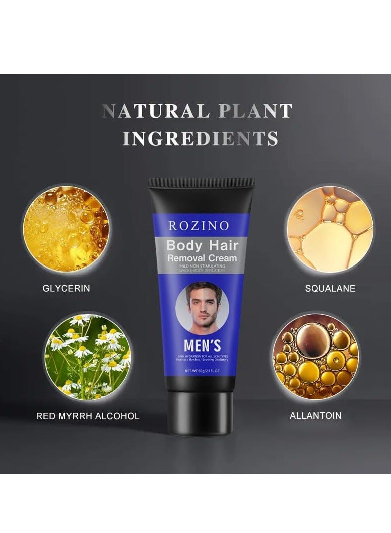روزينو 60 جرام كريم لإزالة الشعر الحميم للرجال - مزيل شعر دائم لللحية والوجه للصدر والساقين وتحت الإبطين - غير مؤلم وخالي من العيوب - Image 5