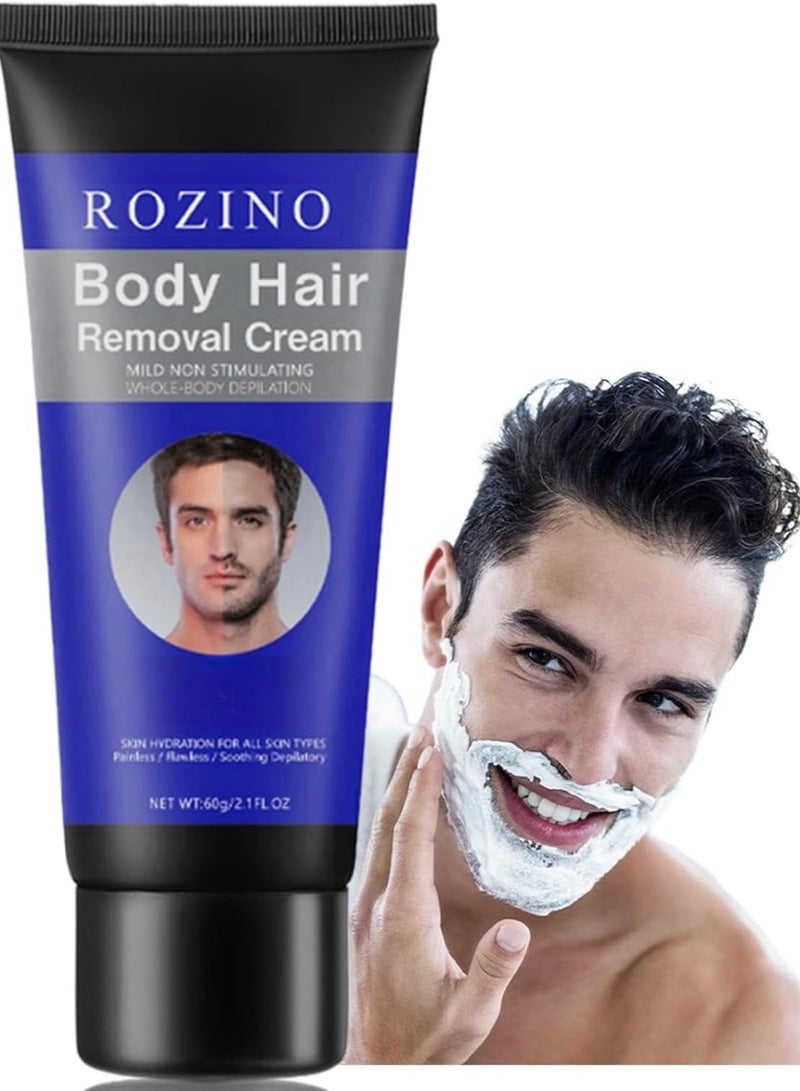 روزينو 60 جرام كريم لإزالة الشعر الحميم للرجال - مزيل شعر دائم لللحية والوجه للصدر والساقين وتحت الإبطين - غير مؤلم وخالي من العيوب - Image 1