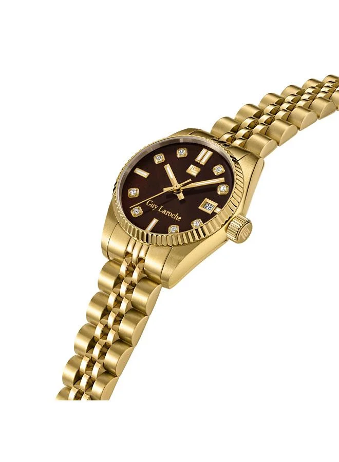 Guy Laroche Rose Brown Mother of Pearl Dial Gold Metal Bracelet Analog Watch for Women 26mm