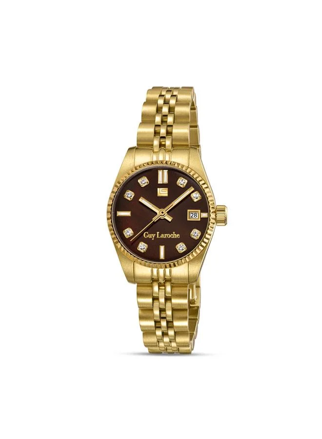 Rose Brown Mother of Pearl Dial Gold Metal Bracelet Analog Watch for Women 26mm