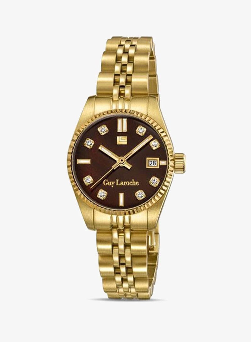 Guy Laroche Rose Brown Mother of Pearl Dial Gold Metal Bracelet Analog Watch for Women 26mm - Image 1