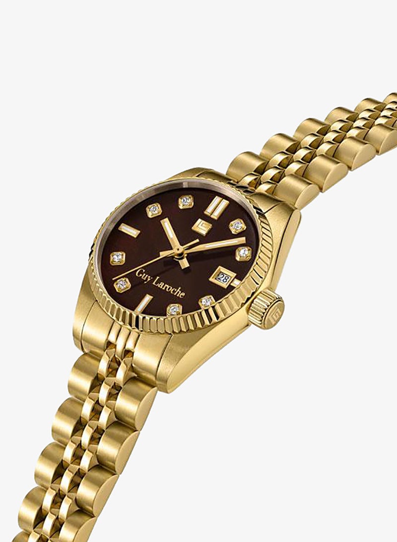 Guy Laroche Rose Brown Mother of Pearl Dial Gold Metal Bracelet Analog Watch for Women 26mm - Image 2