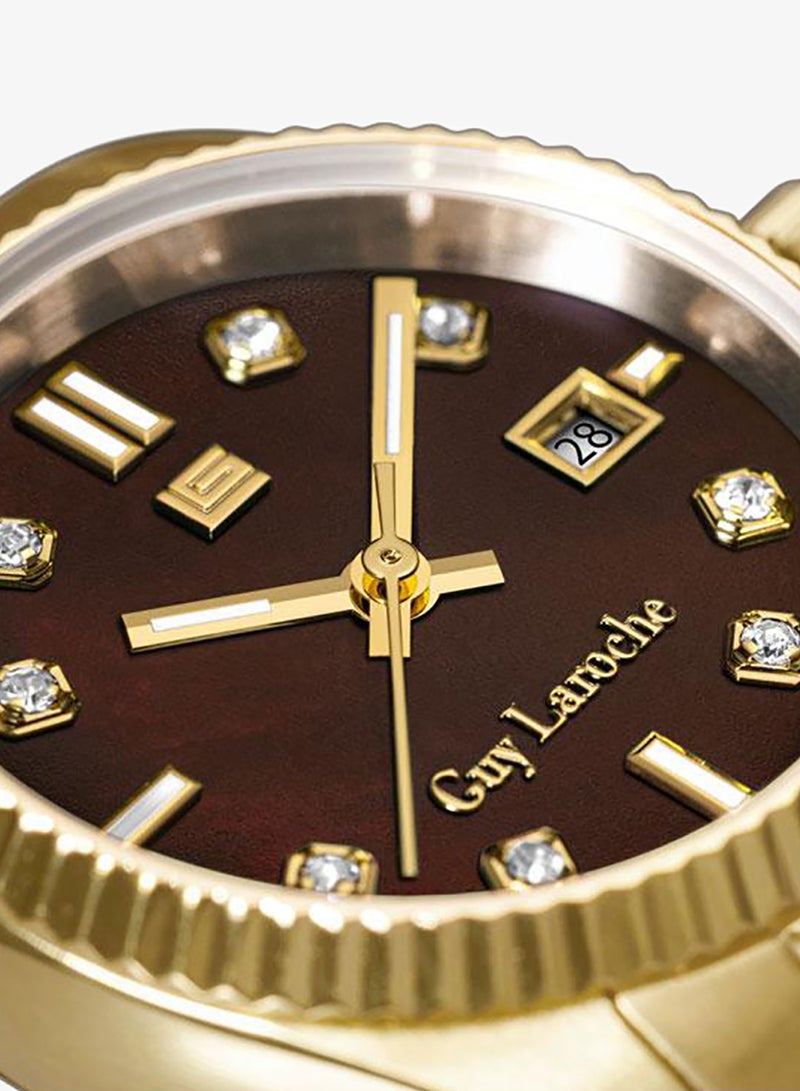Guy Laroche Rose Brown Mother of Pearl Dial Gold Metal Bracelet Analog Watch for Women 26mm - Image 4
