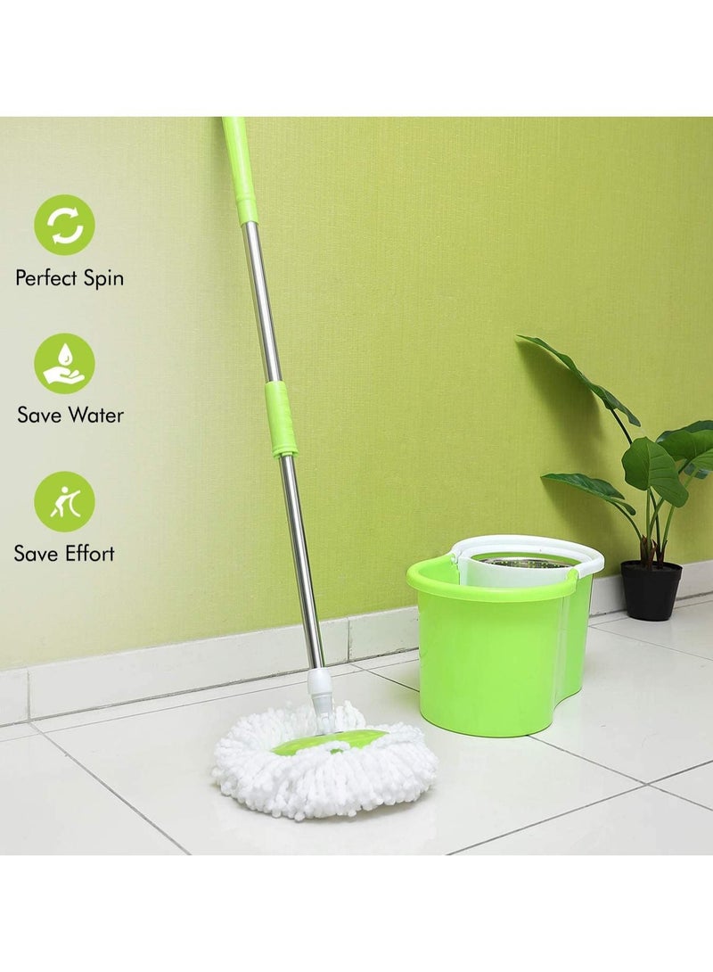 DubaiGallery 360° Steeliness Steel Rotating Mop With Bucket Dual Mop Heads Use Squeeze Rotating Mop To Quickly Dispensing Rag Floor Mop And Washing Green Floor Mop - Image 5