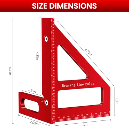Serplex® Aluminum Alloy Woodworking Ruler 45° 90° Angle Measuring Tool With Laser-Etched Markings, Multi-Template Design, Precision Carpenter Drawing Line Ruler For DIY & Professional Woodworking Task - Image 2