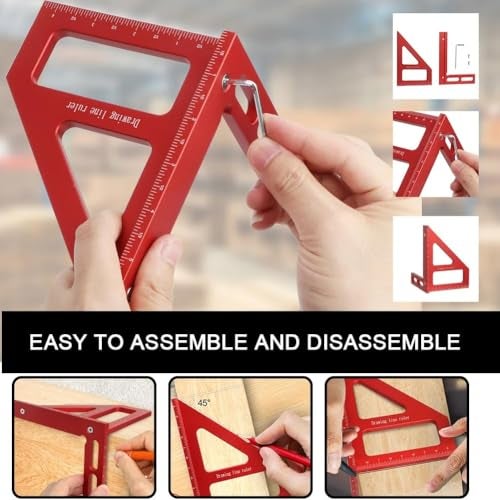 Serplex® Aluminum Alloy Woodworking Ruler 45° 90° Angle Measuring Tool With Laser-Etched Markings, Multi-Template Design, Precision Carpenter Drawing Line Ruler For DIY & Professional Woodworking Task - Image 3