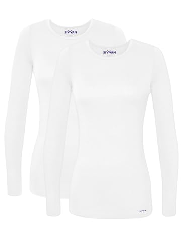 Sivvan Scrubs for Women - Long Sleeve Comfort Underscrub Tee 2-Pack - S85002 - White - M - Image 1