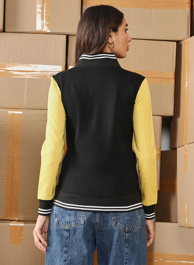Pinacolada  Women's Lemon Yellow & Onyx Black Block Bomber Jacket for Women | Best Price UAE