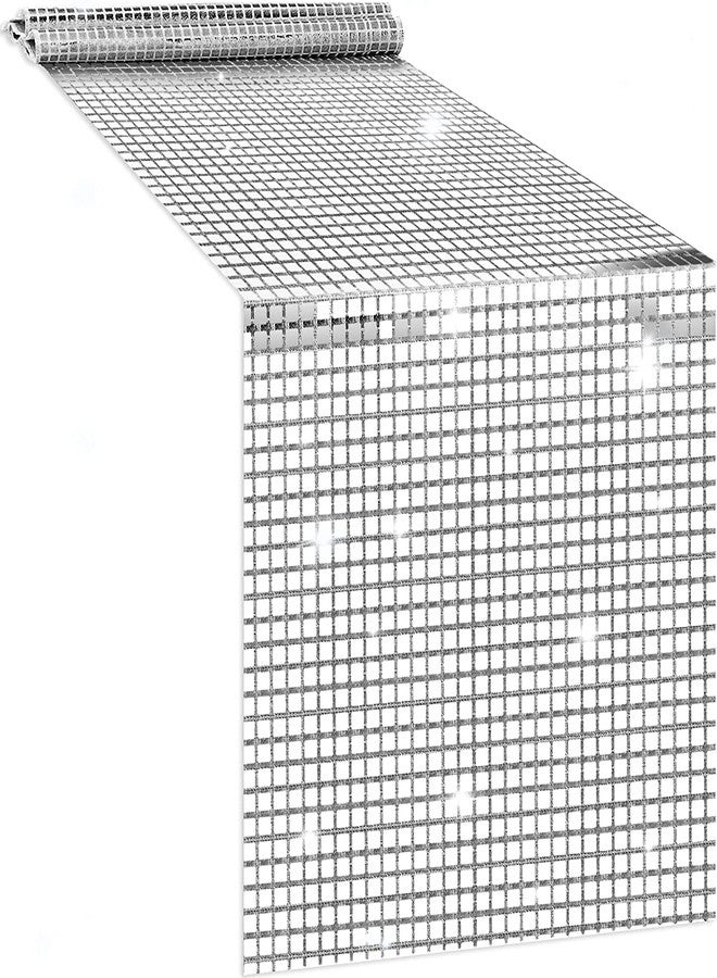 RTHPY 12 x 72 Inches Glitter Disco Table Runner - Retro 70s 80s Theme Decor - Silver Sequin - Bachelorette & Wedding Party Supplies - Image 1