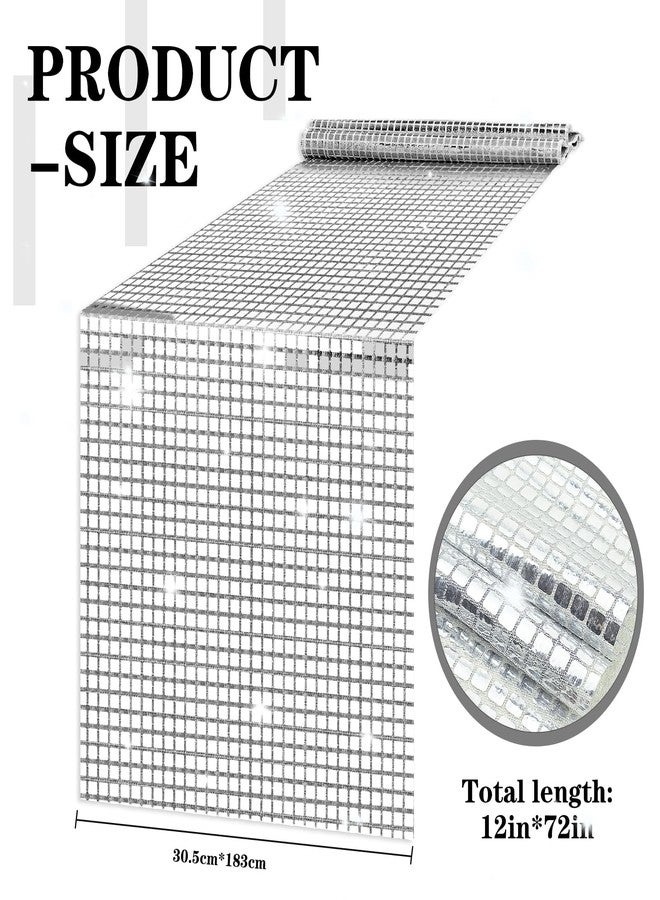 RTHPY 12 x 72 Inches Glitter Disco Table Runner - Retro 70s 80s Theme Decor - Silver Sequin - Bachelorette & Wedding Party Supplies - Image 3