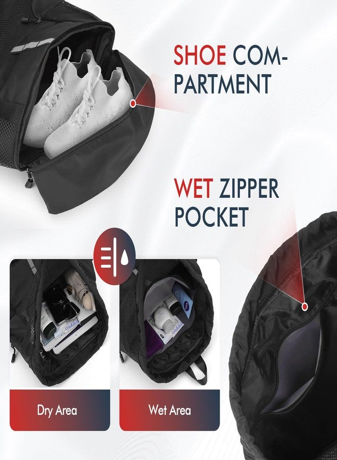 PinCute Drawstring Gym Bag for Men/Women - Mesh Beach Swim Bags Sports Backpack with Wet Pocket&Shoe Compartment, Lightweight (Black) - Image 2