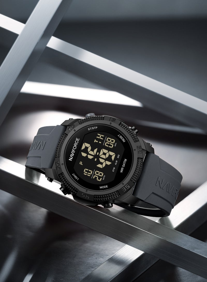 Fumed Silica Strap Multifunctional Digital LCD Wrist Watch For Men NF7104 B/GY